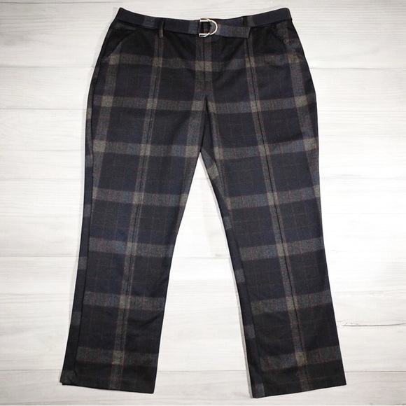 Democracy Ab Technology Plaid Pull on Belted Stretch Pants Careerwear Size 12 - Picture 1 of 12
